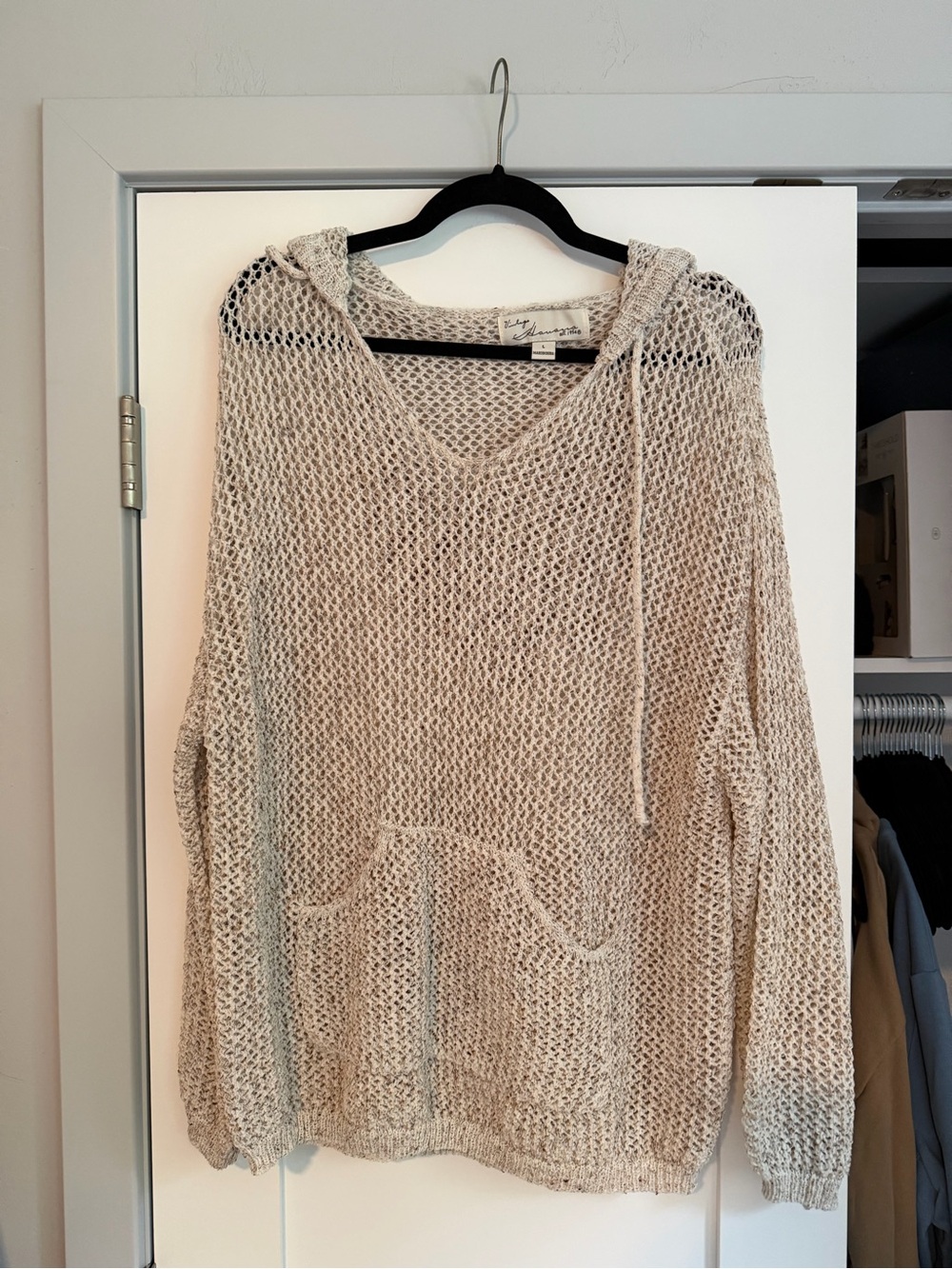 vici open knit neck hoodie